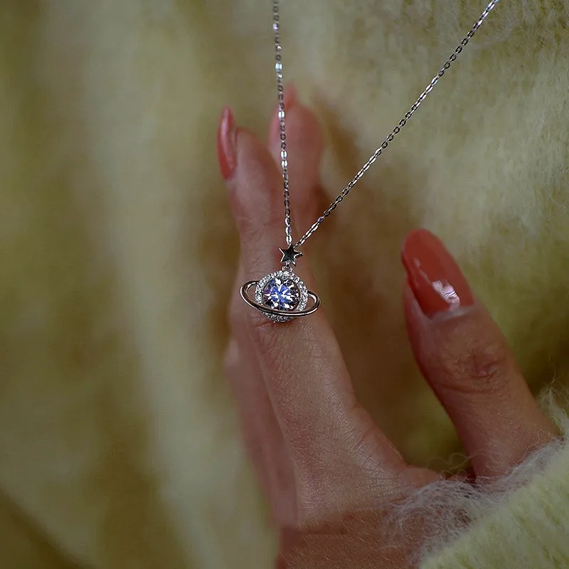 Sterling Silver Luxury planet Surrounded By Moissanite Necklaces