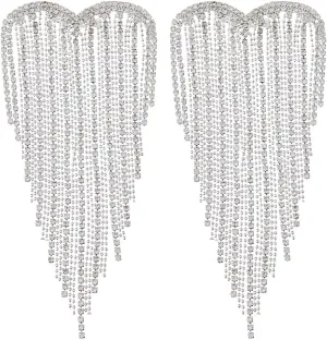 SUPERFINDINGS 2Pcs Rhinestones Tassel Brooches Heart Alloy Brooches Pin Corsage Lapel Pin, Collar Pin Brooch with Platinum Pin for Jackets Clothes Bags Scarf Dress, 14x6.3cm