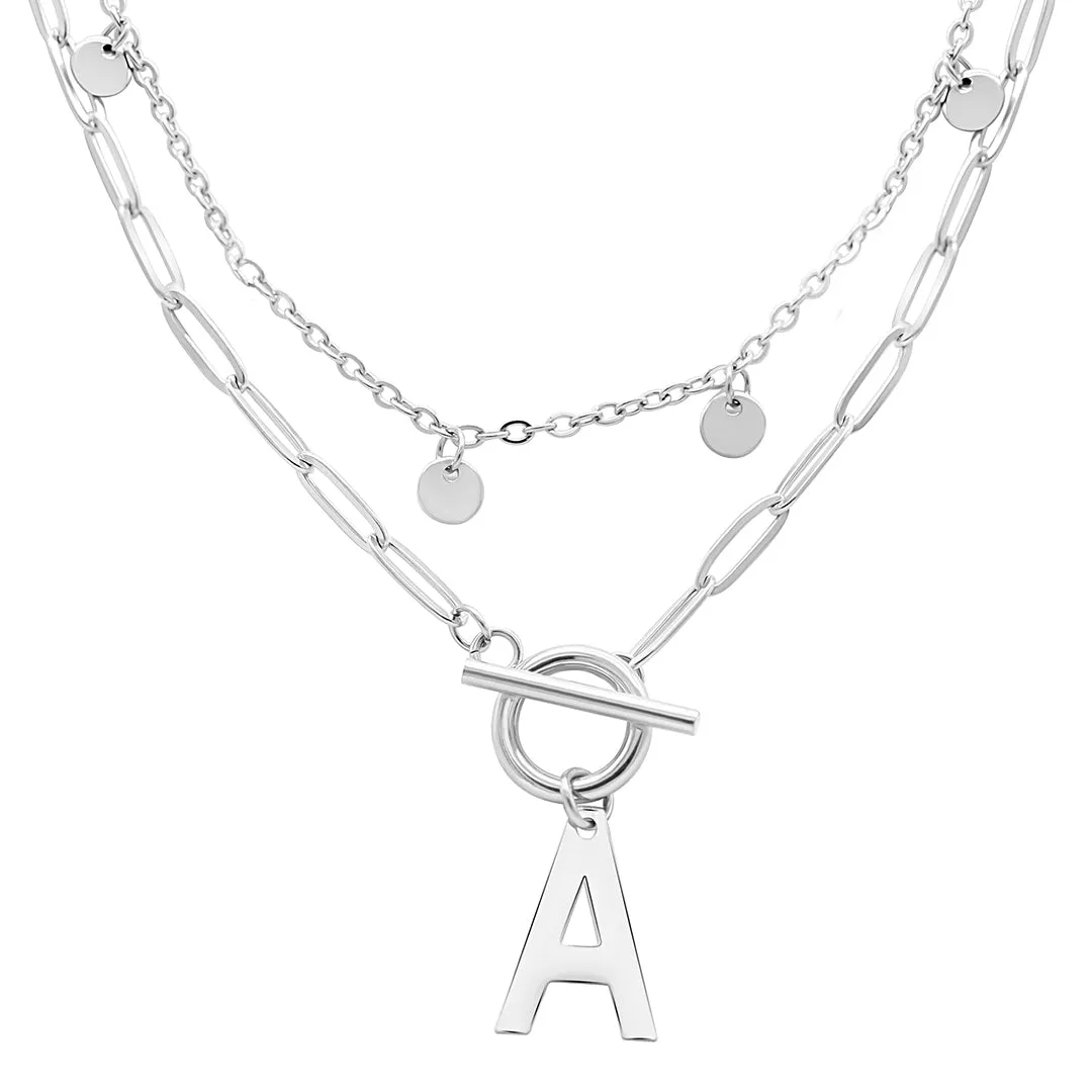 Tarnish Resistant Confetti And Paperclip Layered Initial Toggle Necklace