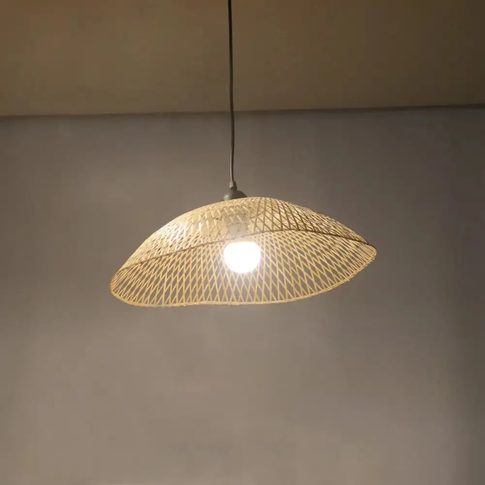 Wavy-Edge Dome Suspension Bamboo Pendant Light - Simple & Wide Beige Ceiling Fixture (14"/18"/22.5")