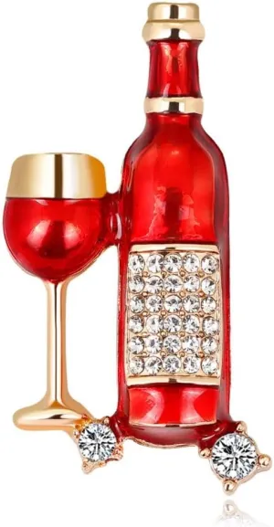 Wine Bottle Brooch Pins for Women, Wine Glass Brooch Pin, Cute Red Wine Glass Brooch Lapel Pin, Bohemian Red Wine Bottle Brooches Pins for Women Hat Bag Suit Dress Accessories Jewelry