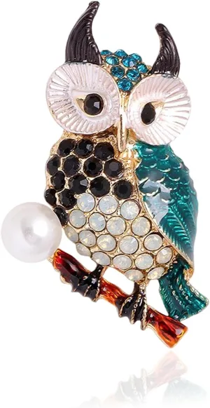 Women's Enamel Crystal Owl Brooch Pin Elegant Rhinestone Animal Statement Brooch Pins Fashion Jewelry Accessories for Women Girl Gift