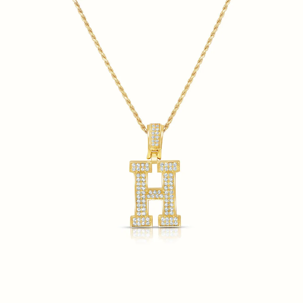Women's Vermeil Diamond Initial Capital Letter Necklace Pendant Rope Chain