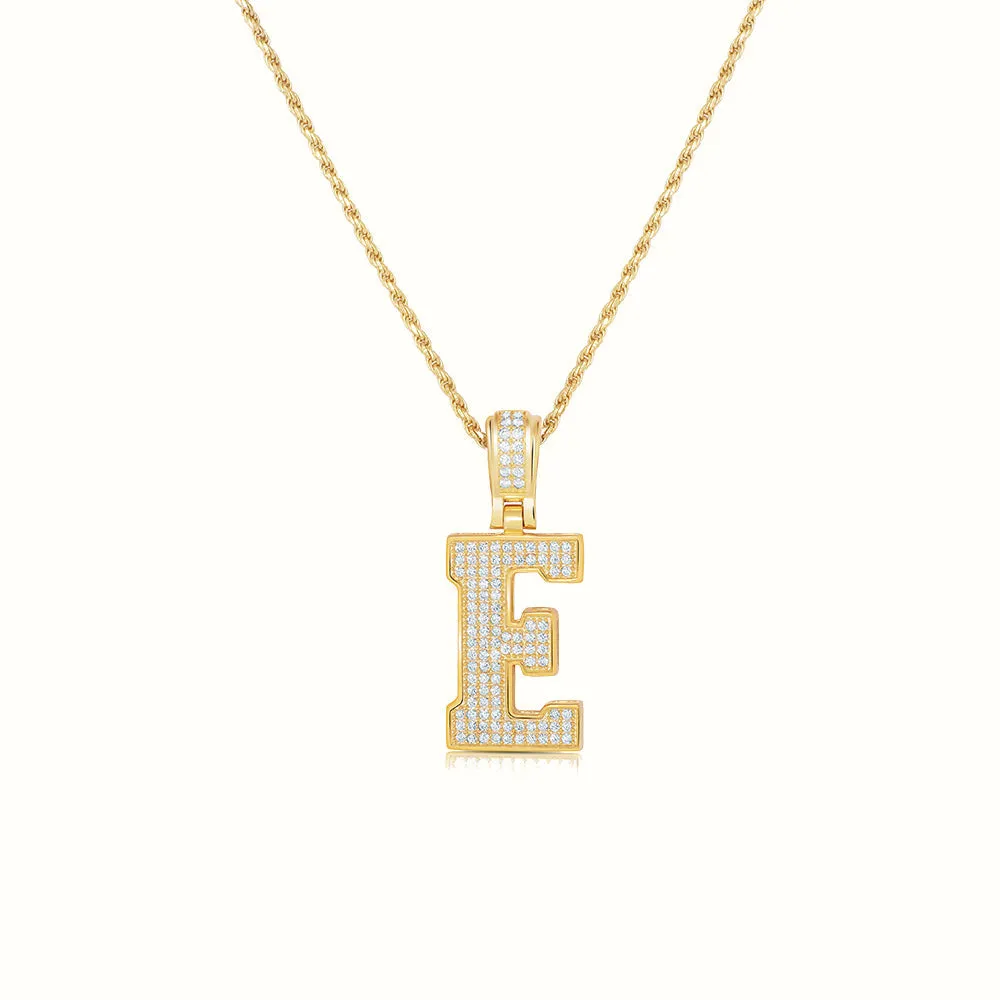Women's Vermeil Diamond Initial Capital Letter Necklace Pendant Rope Chain