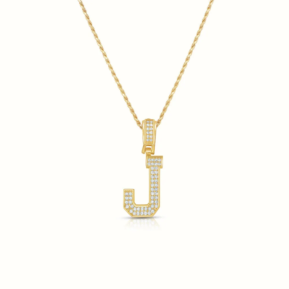 Women's Vermeil Diamond Initial Capital Letter Necklace Pendant Rope Chain