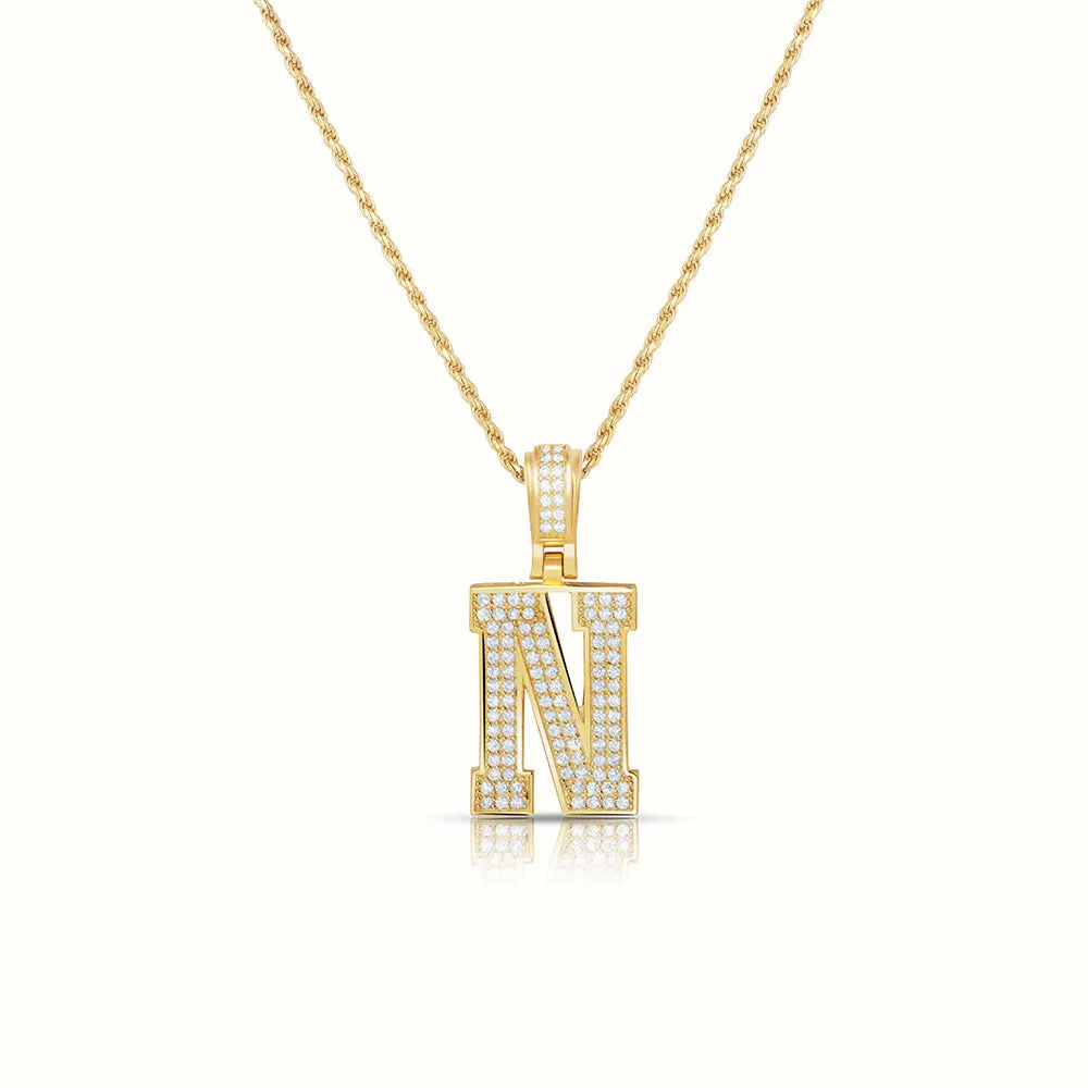 Women's Vermeil Diamond Initial Capital Letter Necklace Pendant Rope Chain