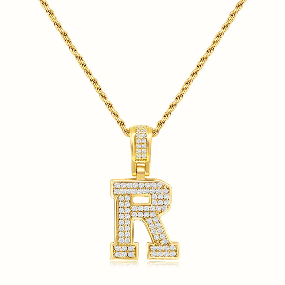 Women's Vermeil Diamond Initial Capital Letter Necklace Pendant Rope Chain