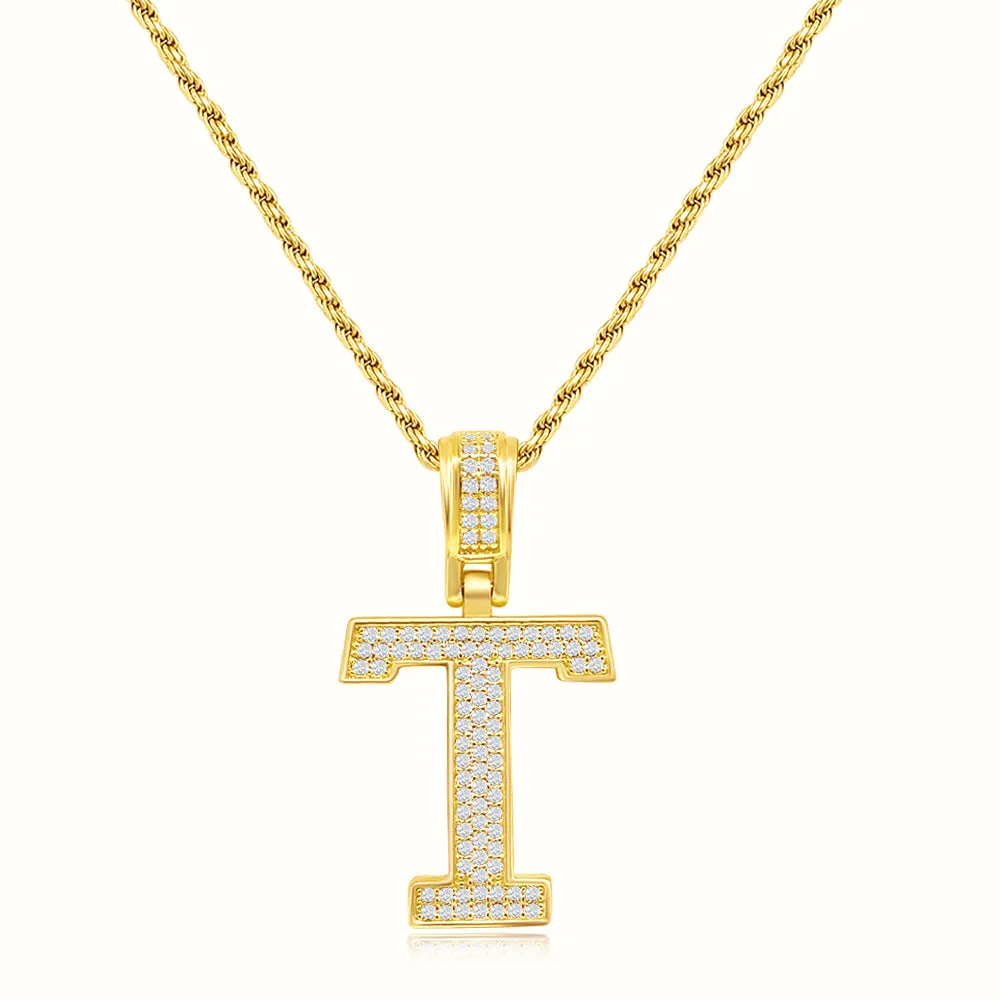 Women's Vermeil Diamond Initial Capital Letter Necklace Pendant Rope Chain