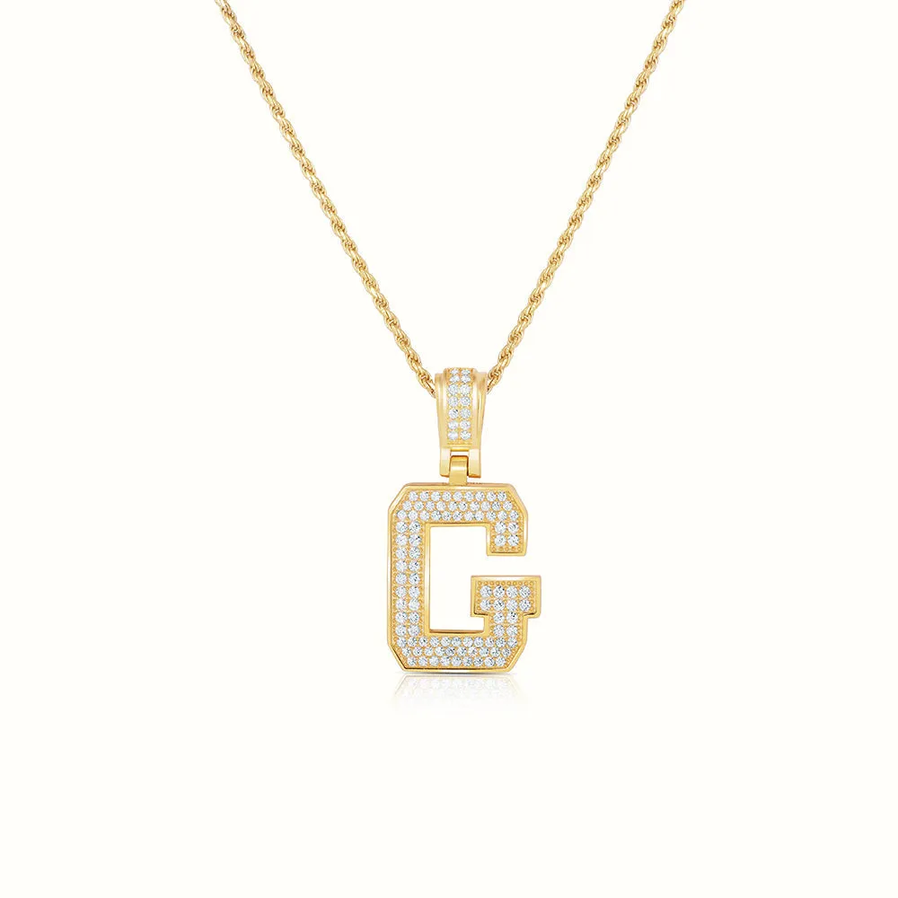 Women's Vermeil Diamond Initial Capital Letter Necklace Pendant Rope Chain