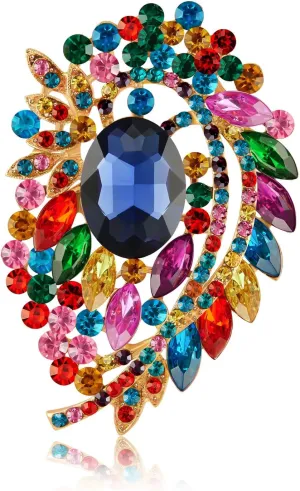 YOQUCOL Rhinestone Crystal Flower Big Brooch Pin for Women Vintage Large Brooches for Dress Hat Shawl Decoration
